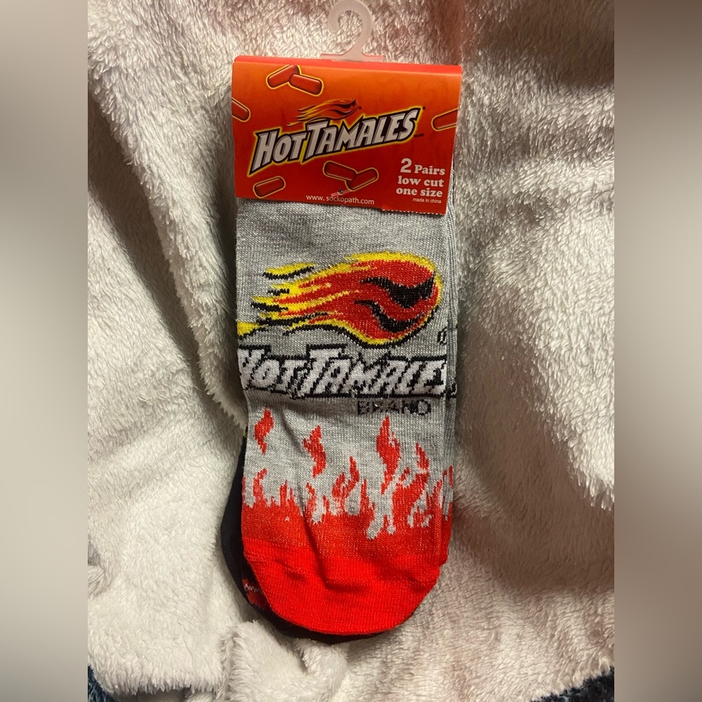 2PK Hot Tamales 2 pairs of Gray and Red Hot Tamales Socks